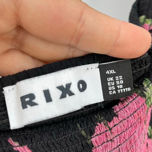 RIXO | Yas Shirred Midi Dress Blossom Pink Floral Chiffon 4XL 18 Plus Size - Picture 4 of 16